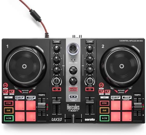 Hercules DJControl Inpulse 200 MK2 DJ controller for learning to mix, software and tutorials included, Black