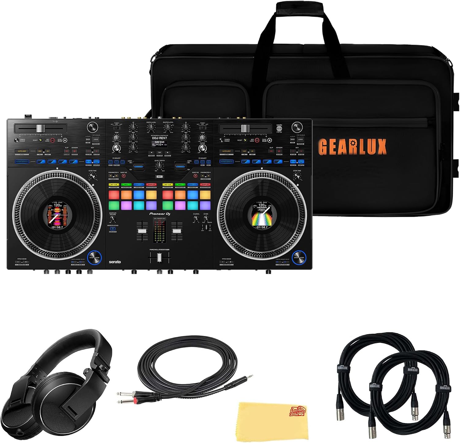 Pioneer DJ DDJ-REV7 Scratch-Style 2-Channel Professional DJ Controller Bundle
